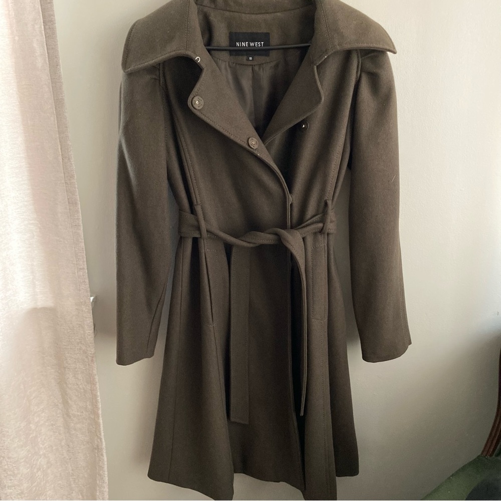 Nine West olive green wool blend coat size 10